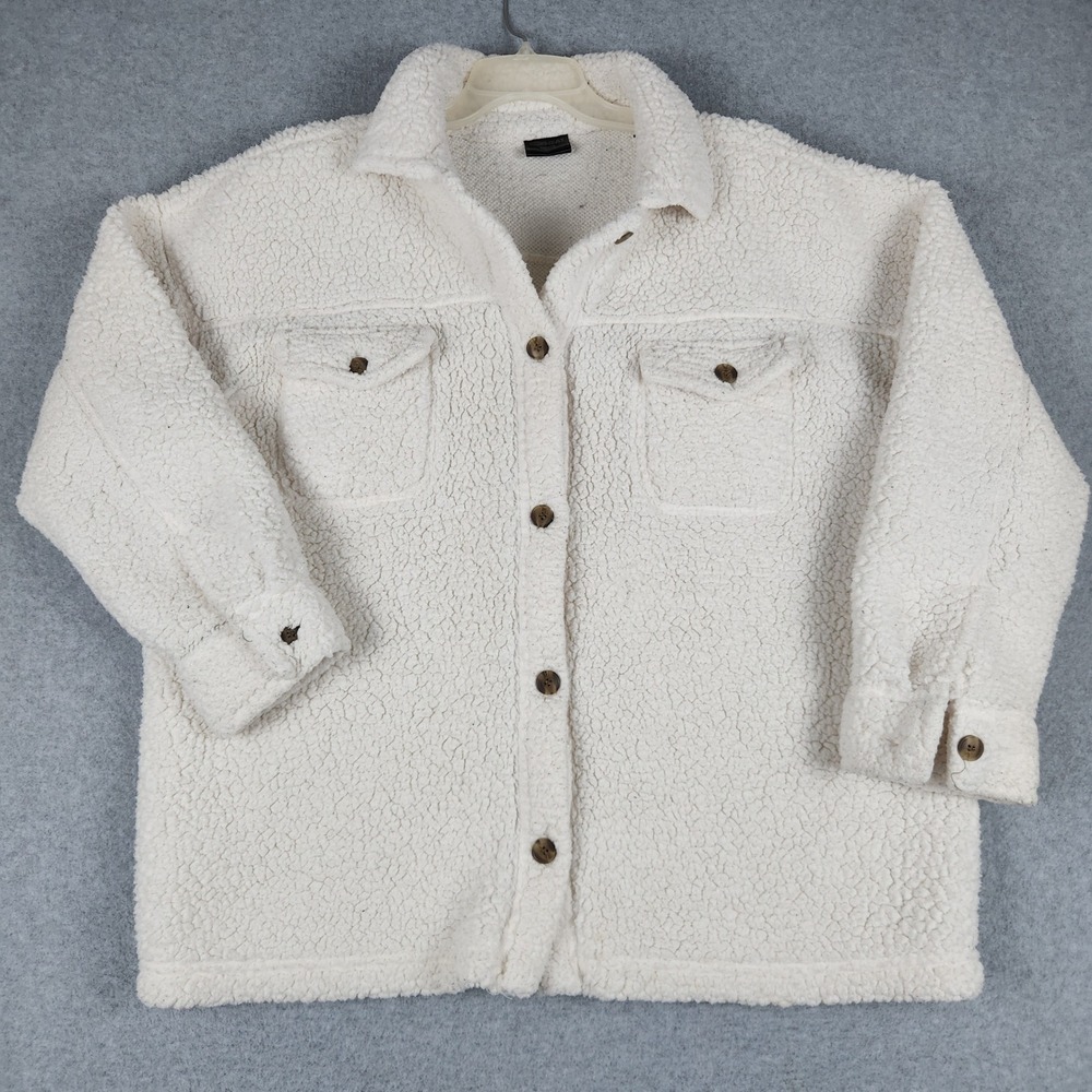 32 Degrees Heat Shirt Jacket Womens XL/XXL Cream Sherpa Fleece Warm Button Front